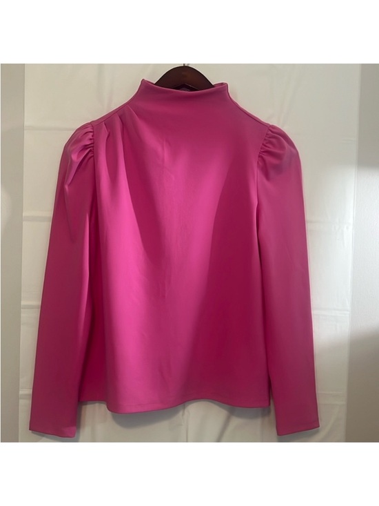 Tops - Women's High-Neck Puff Shoulder Top - Hot Pink